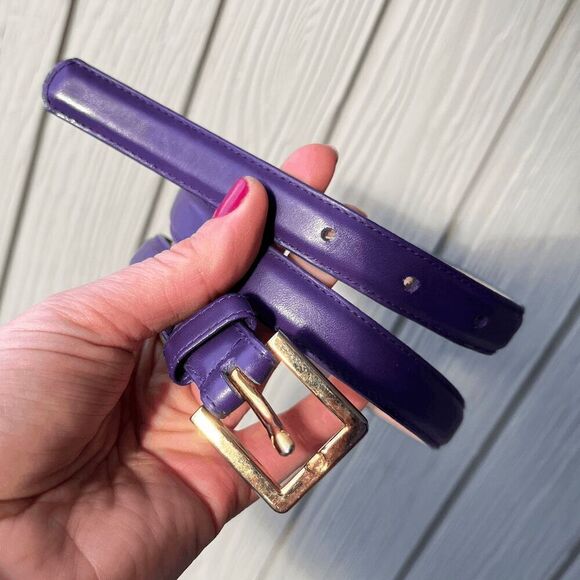 Vintage 1988 Ritz Collection Purple Leather Belt with Gold Buckle - Size M - Picture 1 of 7